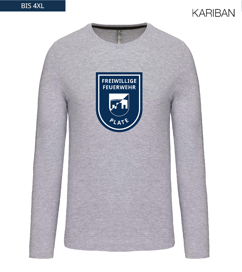Kariban Herren Langarmshirt Oxford Grey "Anton Frontprint"