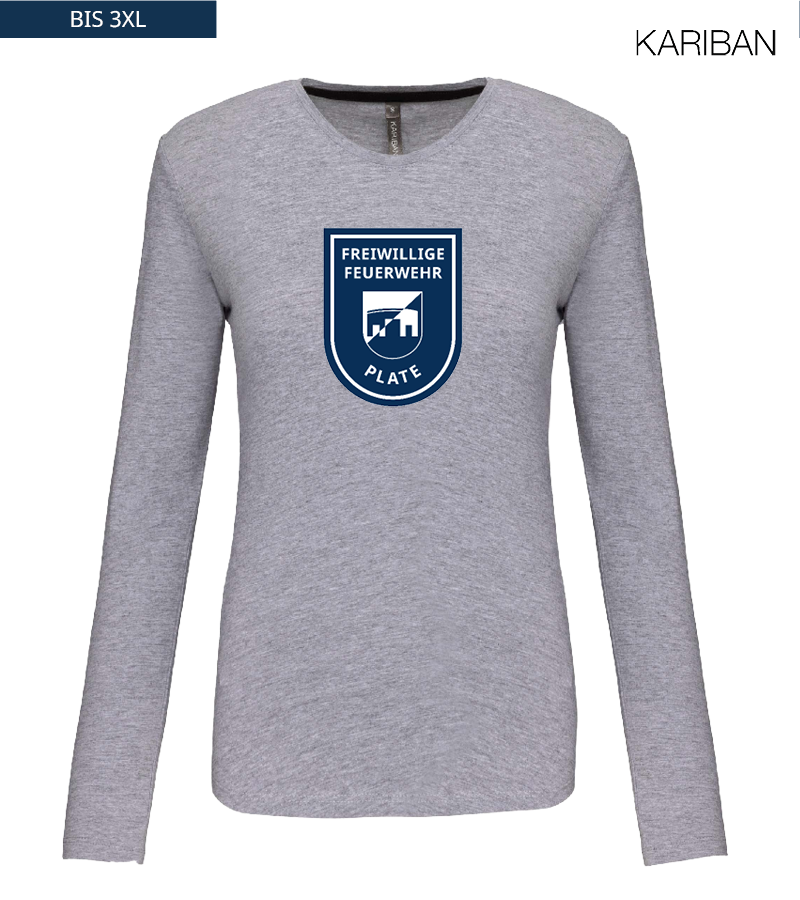 Kariban Damen Langarmshirt Oxford Grey "Anton Frontprint"