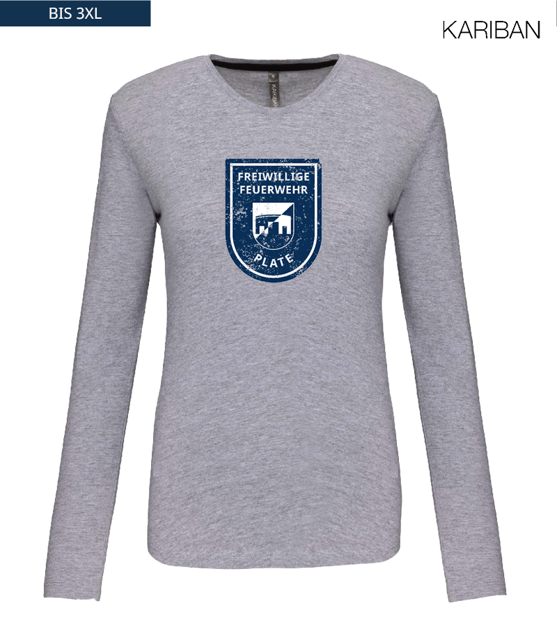 Kariban Damen Langarmshirt Oxford Grey "Uwe Frontprint"
